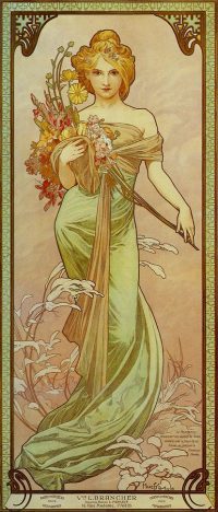 ミュシャのリトグラフ（石版画）：四季(1900)『春』①